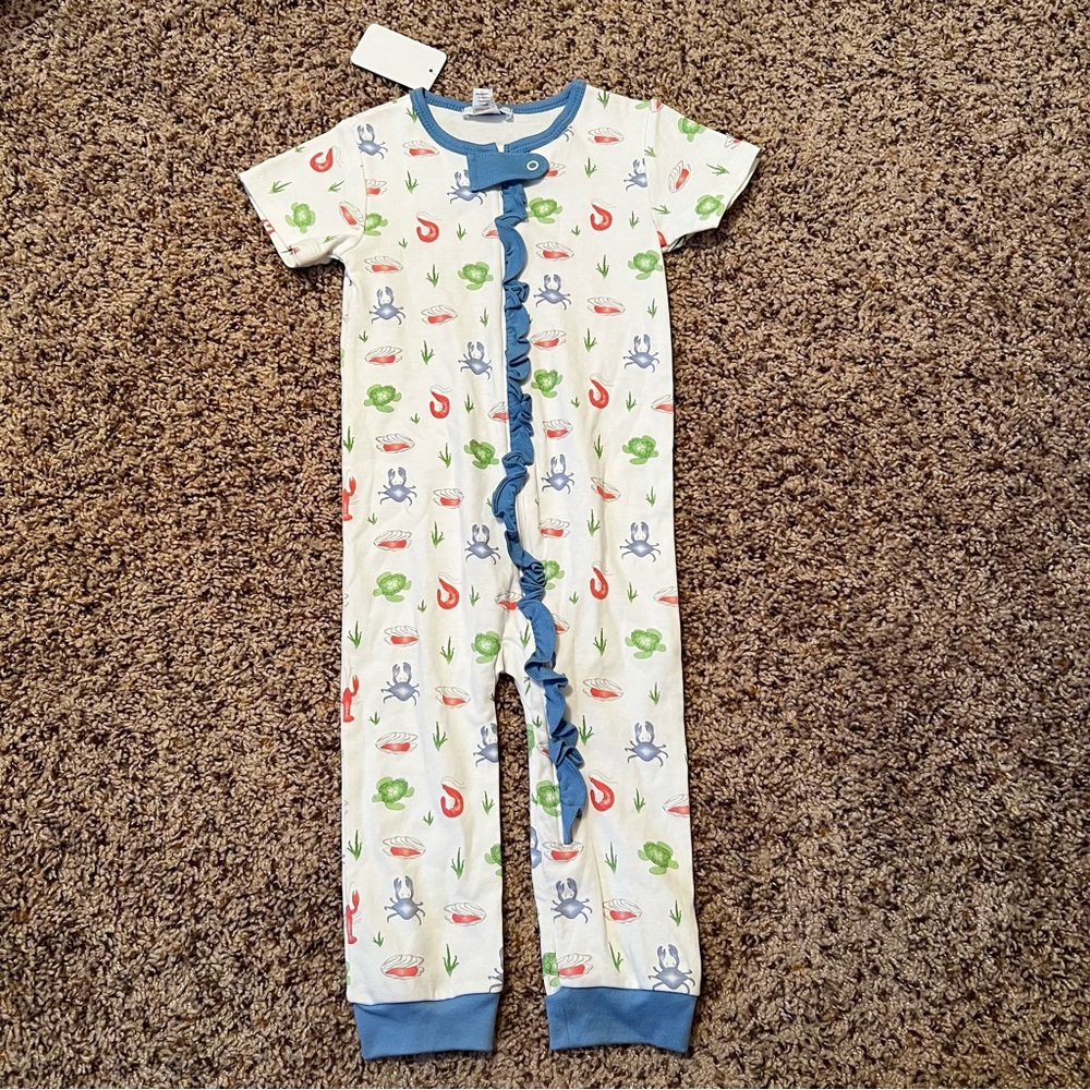La Luna Kids One Piece with Blue Trim with Sea Creature Print NWT